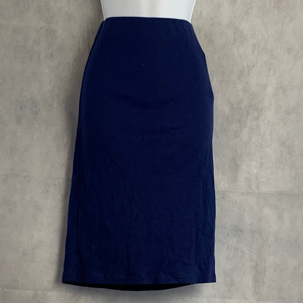 Ultra Flirt Juniors' Ribbed Knit Elastic Waist Midi Skirt, Deep Blue, Large
